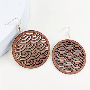 FAB New Big Brown Round Wood Wooden Festival Dangle Earrings